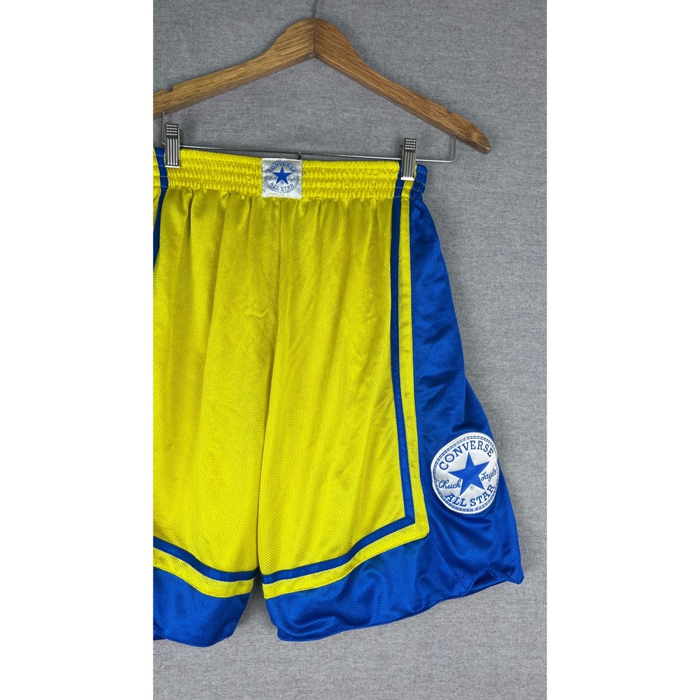 Converse All‎ Star Basketball Shorts Yellow Blue Mesh Athletic Vintage Mens